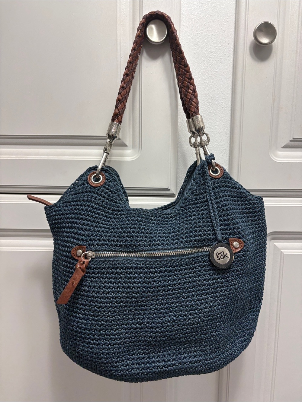 The Sak Indio Crochet Hobo with Brown Braided Handles